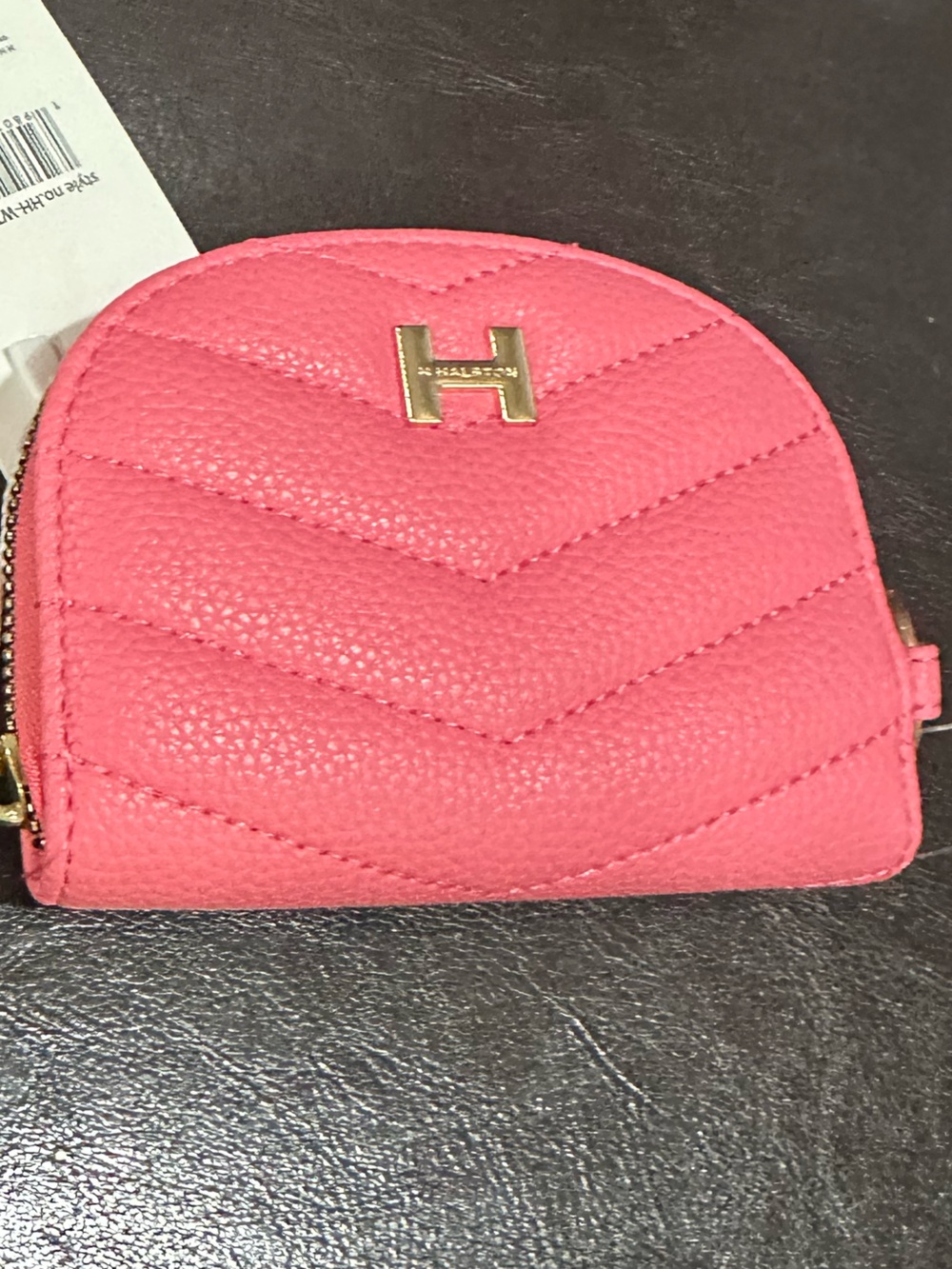 Halston Heritage Coral Pink Quilted Zip Coin Case with Gold H